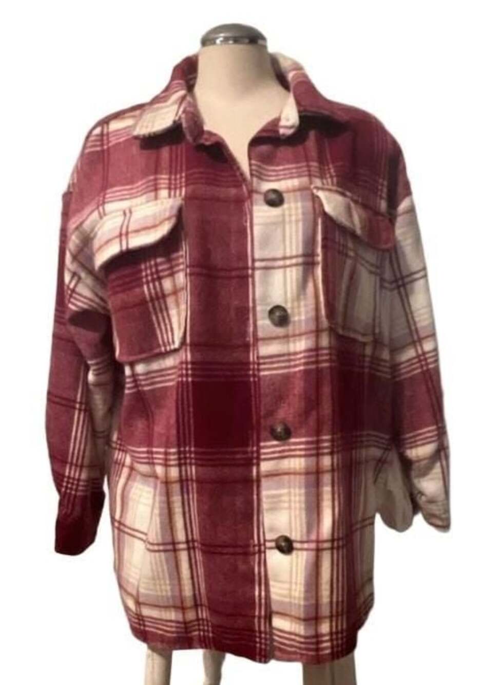 Forever 21 Women's Red White Plaid Flannel Shacket Button Down Jacket Size M